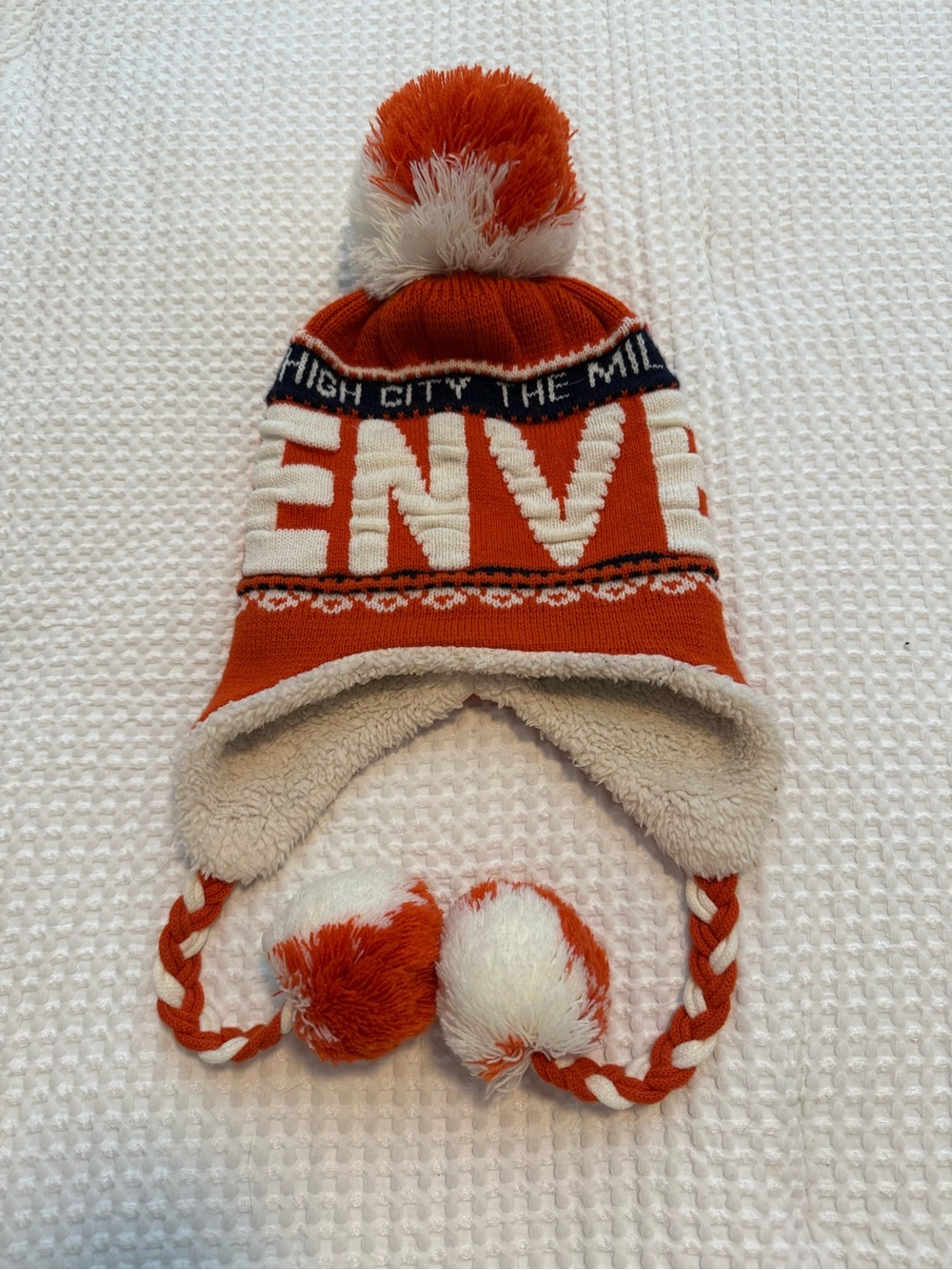 Robin Ruth Denver Orange & White Pom Pom Earflap Beanie